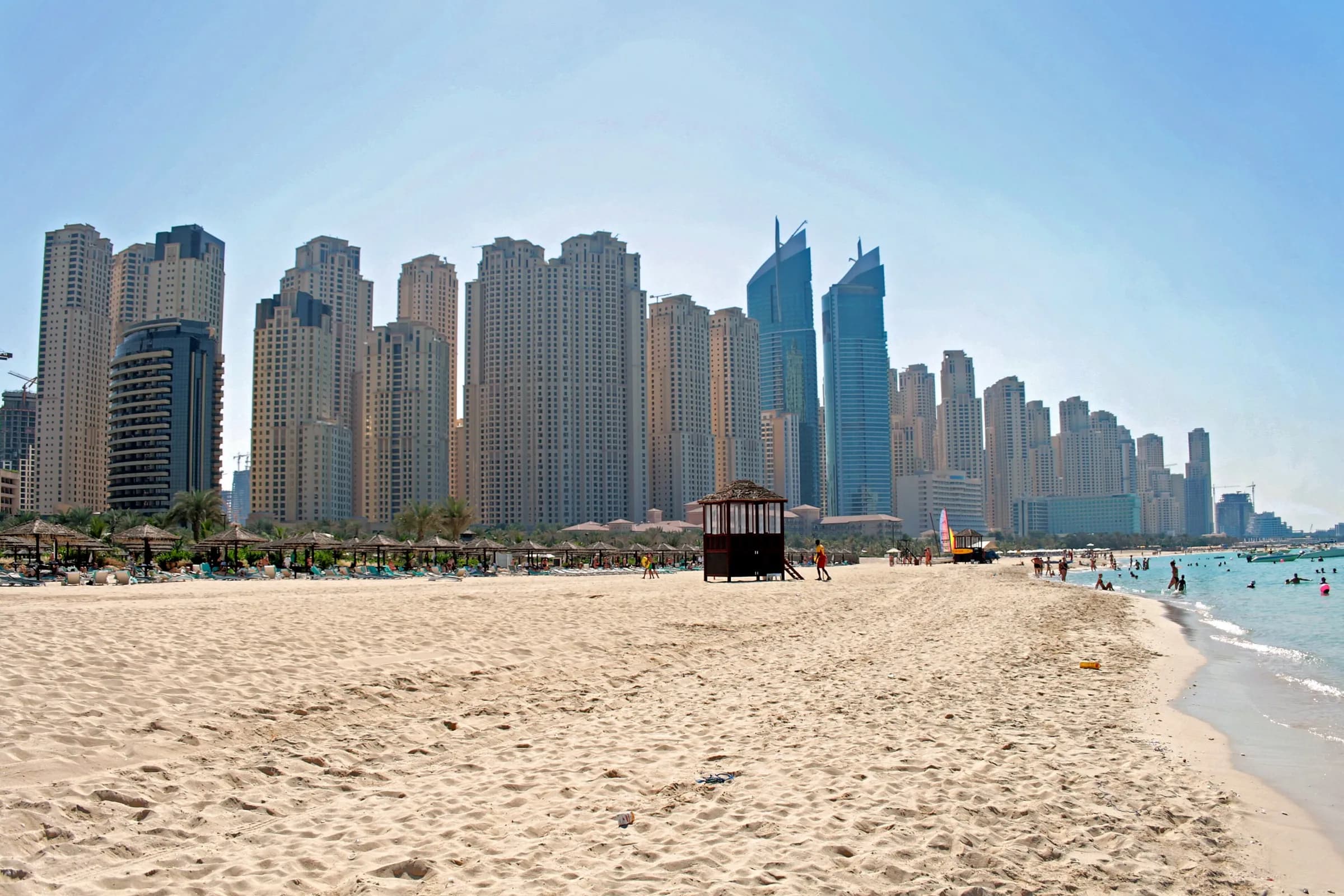 Jumeirah Beach with the JBR and Dubai Marina towers behind it